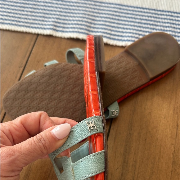 Sam Edelman Bay Slides Orange and Tide Blue Sandals - Picture 3 of 6